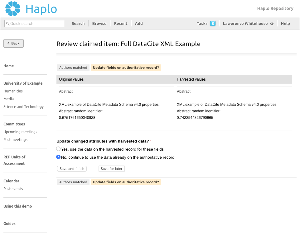 Metadata can be automatically copied to the authoritative record